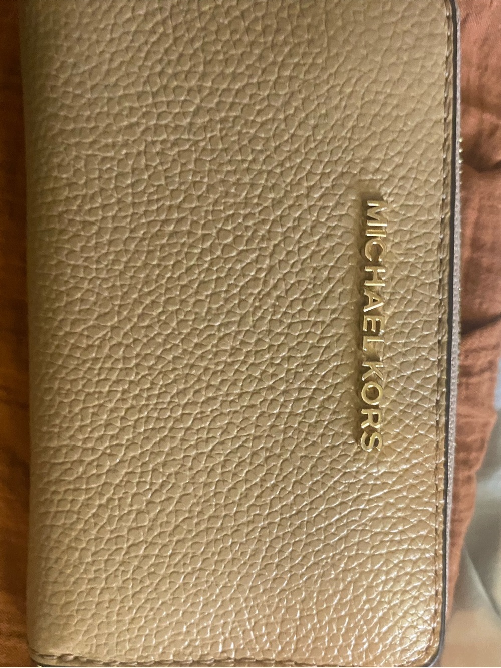 Michael Kors Pebbled Leather Wallet in Beige with Gold Logo